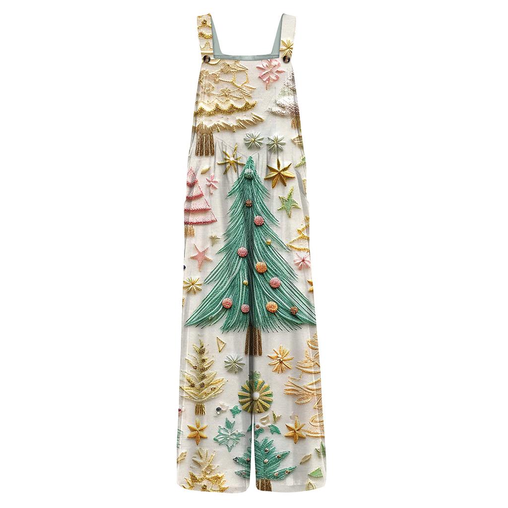 Women's Casual Jumpsuit Sleeveless Christmas Printed Cotton Jumpsuit