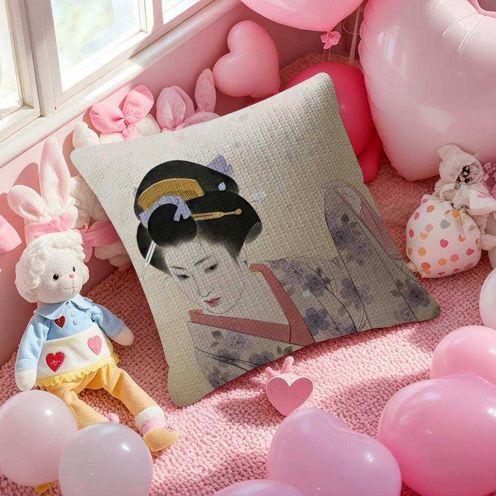 Classic Japanese Lady Pillow Case Anti-Dustmite Pillowcase Invisible Zipper Silky Short Plush Sofa Cushion Cover