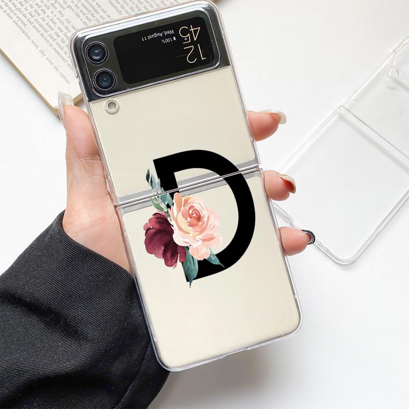 Flower Letters S Fashion Phone Case For Samsung Galaxy Z Flip 3 4 5 6 7 Hard Folding Z Flip4 Clear PC Cover Protector Gift