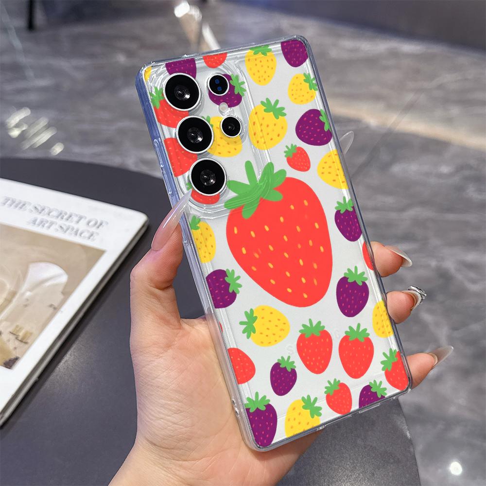 Colorful Strawberry Pattern Phone Case for Samsung Galaxy S26 S25 S24 S23 S22 S21 S20 FE Plus Lucency TPU Protection Cover