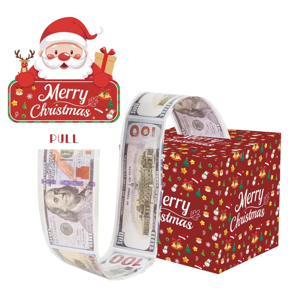 With 50pcs Transparent Bags Pull Out Christmas Money Box Merry Christmas Santa Transparent Bags Money Pulling Box DIY Snowman