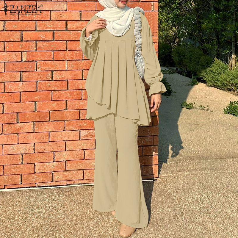 ZANZEA Women Long Sleeve Blouse and Pants Casual Two Piece Suit Sets