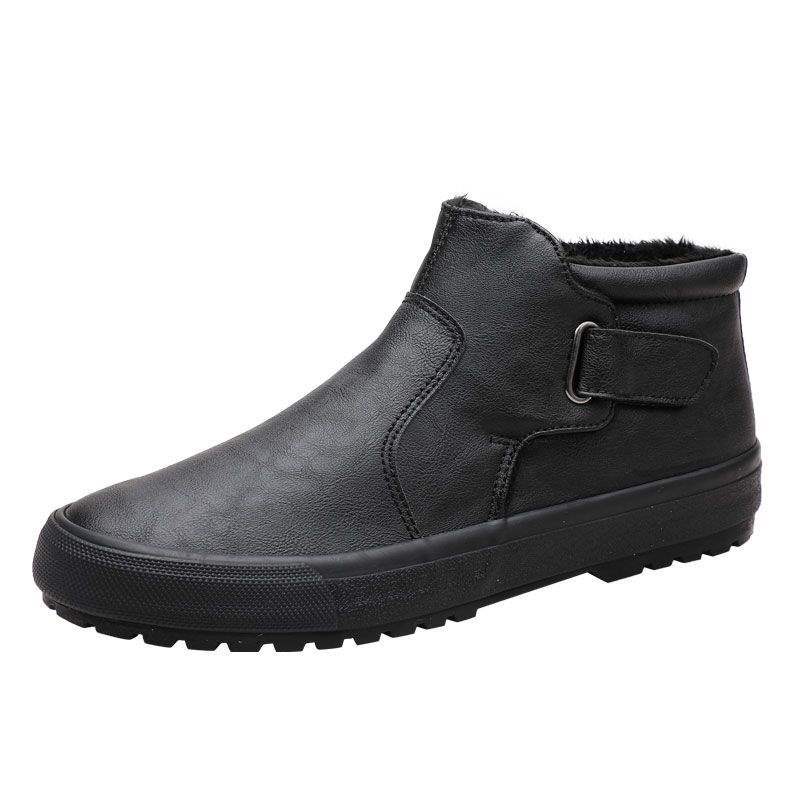 Winter New High-top Cotton Shoes Leather Shoes Men's Velvet Thick-soled Martin Boots Men's Korean Version One-pedal Trendy Snow Boots