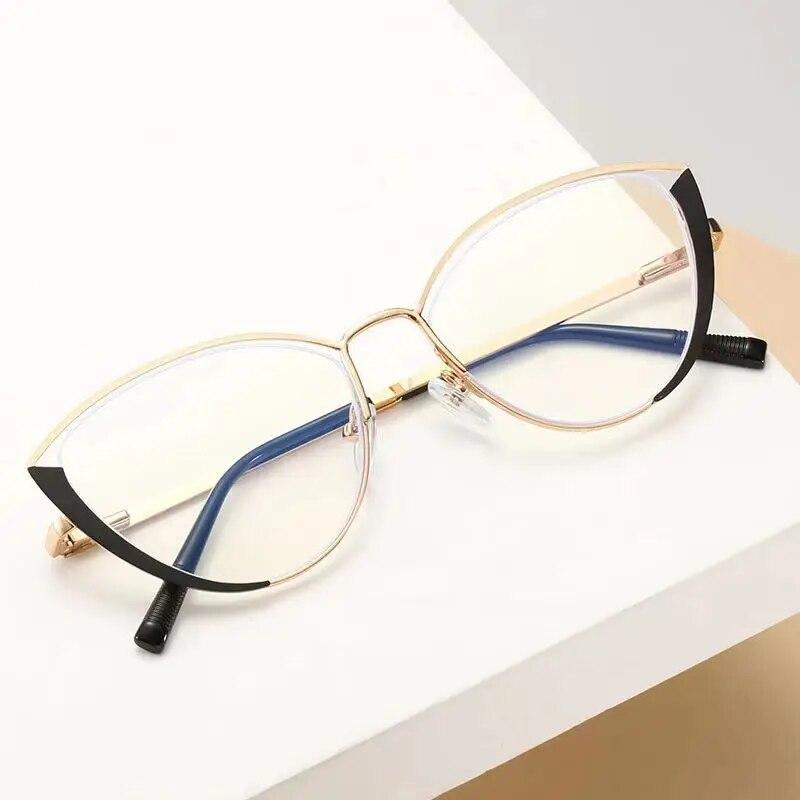 Fashion Anti Blue Light Blocking Cat Eye Glasses Frame Women Men Metal Fashionable Optical Glasses Trendy Computer Glasses