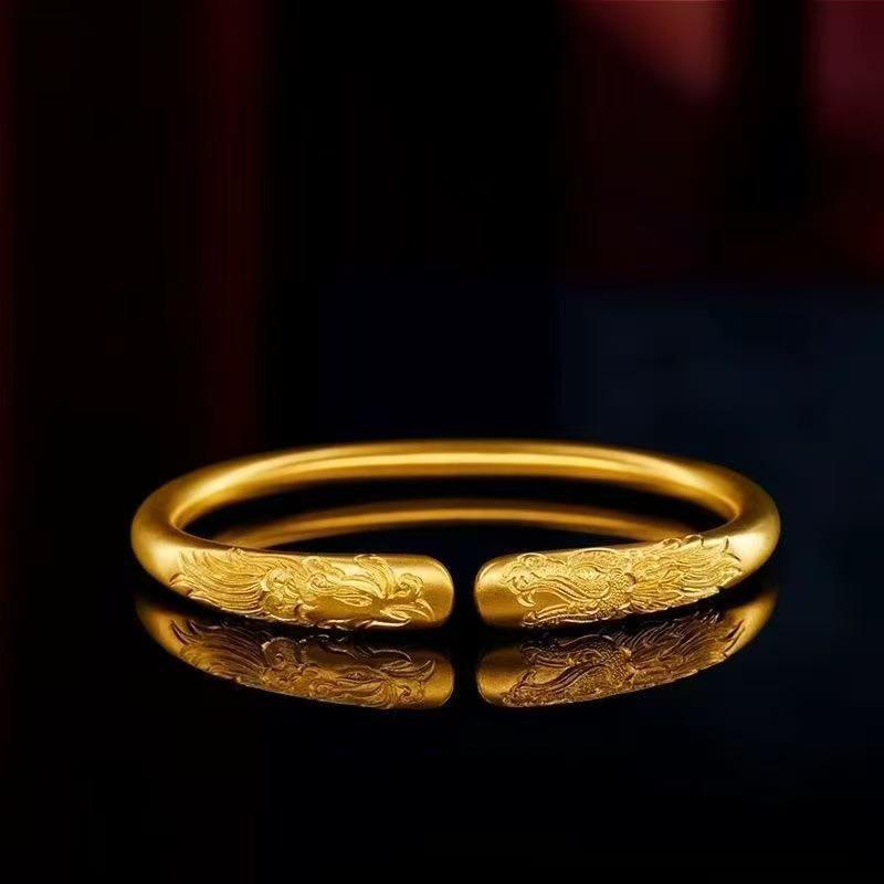 Элегантный золотой регулируемый браслет: Женский дизайн с драконом и фениксом