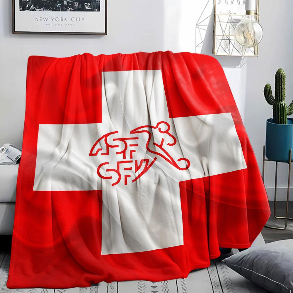 Coperta in Flanella Stampata Nazionale Svizzera, morbida coperta per camera da letto divano, lavabile, merchandising per tifosi di calcio, ottimo regalo.