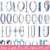 925 Silver Minimalist Blue Hoop Earrings Geometric Zircon Jewelry For Women S925 Gift Fashion Accessories