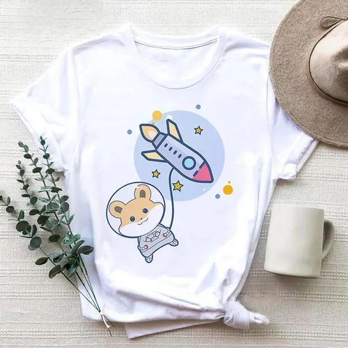 Cartoon Cute Hamster Cartoon Cute Hamster Baby Round Neck Big Size Round Neck Black T-shirt Woman Tops