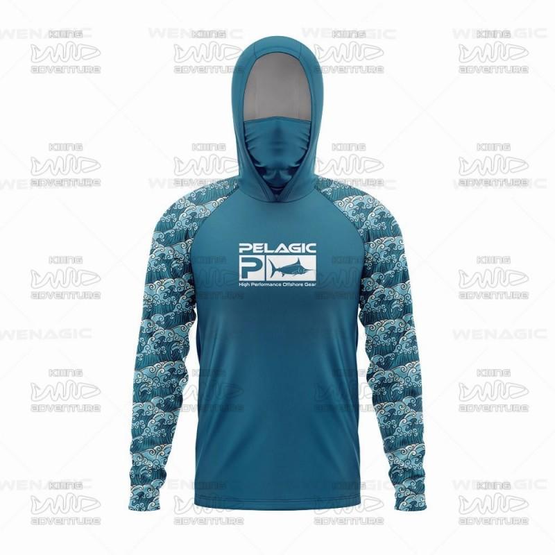 Mens Quick-Dry Hooded Fishing Shirt With Face Cover UV Protection Breathable Lightweight Summer Outdoor Sportswear