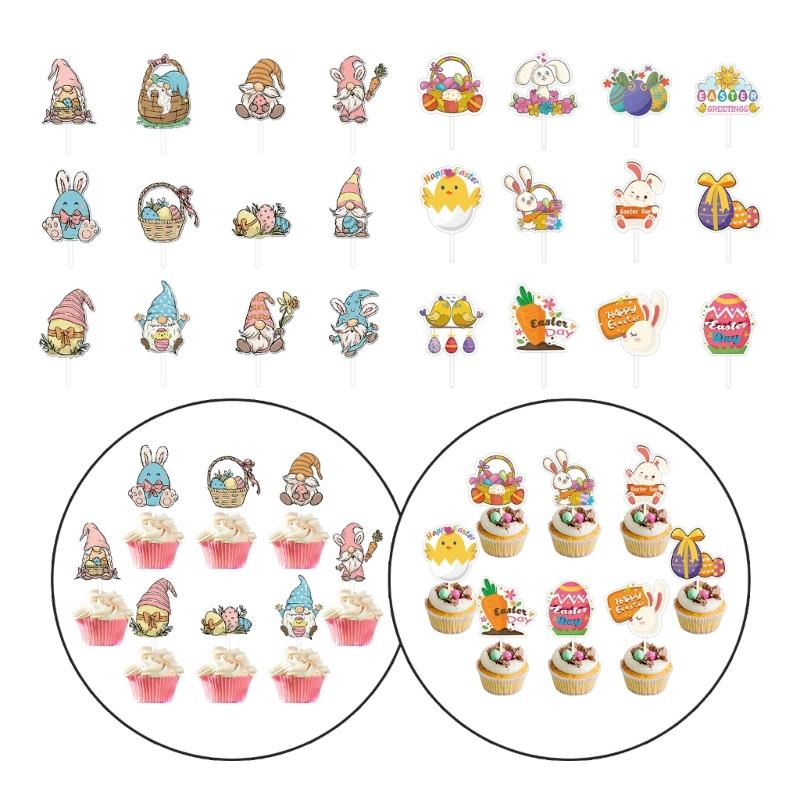 Colorful Easter Cake Decorations Set of 12pcs Rabbit Gnomes Cupcake Toppers Spring Theme Decor Easter Party Supplies