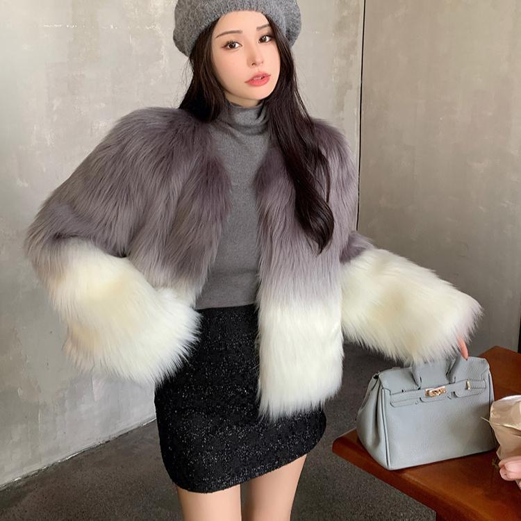 Damenmode Farbverlauf Kunstpelzmantel Herbst Winter Elegant Warme Oberbekleidung Damen Kunstpelzjacken