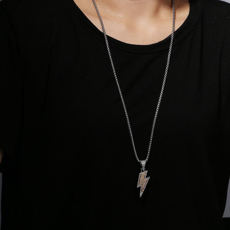 Hip Hop Lightning Pendant Necklace - Iced Out Fashion Chain for Men's Street Dance Jewelry