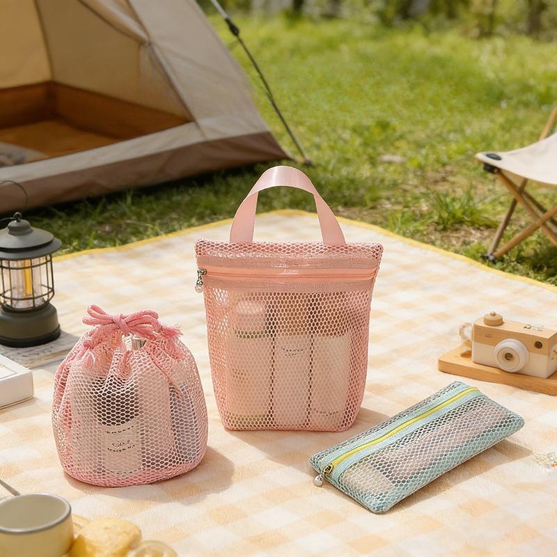 3PC/set Mesh Cosmetic Storage Bag Portable Travel Square Cosmetic Storage Bag with Zipper Multi-purpose Sundries Storage Bags