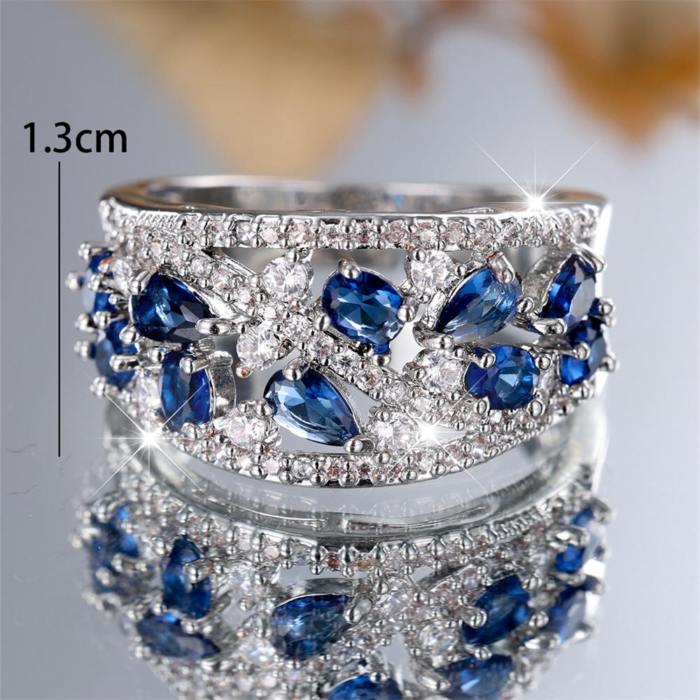 Blue Crystal Zircon Water Drop Stone Engagement Rings For Women Vintage CopperColor Wedding Bands Birthstone Jewelry Party Gift