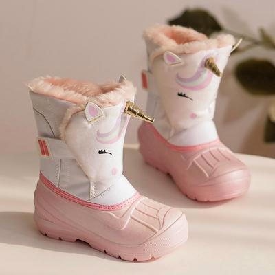 Botas quentes para crianças, sapatos impermeáveis de veludo espesso para crianças, sapatos de neve acolchoados antiderrapantes para inverno, botas de neve com velcro