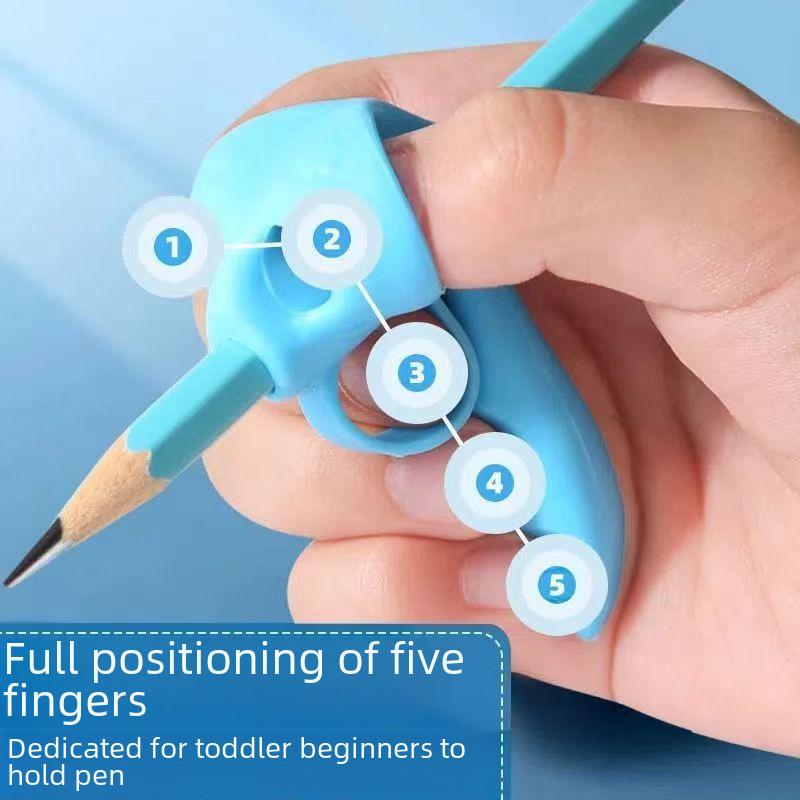 Suport pentru pix din silicon pentru copii: Corector de postură pentru scris cu cinci degete pentru începători de grădiniță, penar portabil