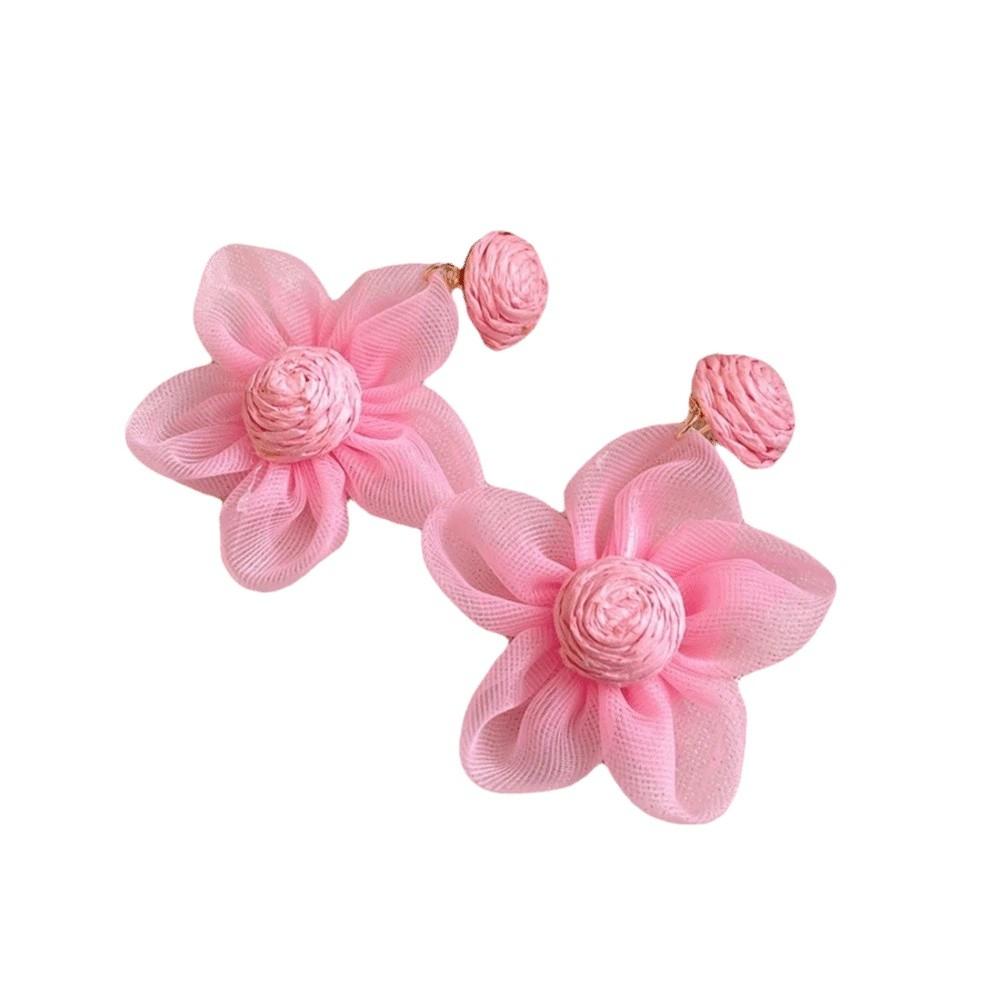 Sunflower Multi-colored Ear Accessories Raffia Flower Ear Drop Handmade Wood Drop Earrings  Daily