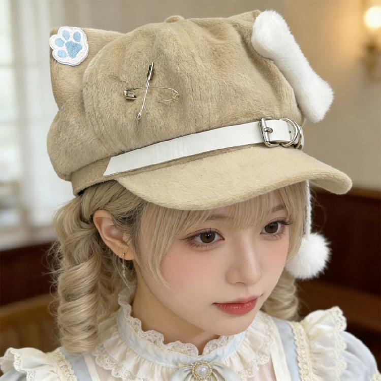 Fashion 2000s Cats Ear Beret Hat Soft Cotton Octagonal Hat for Women Girl Daily Outfit Anime Theme Headwear for Winter Wear