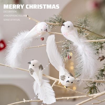 2Pcs Christmas Tree Pendant Bird Decoration White Foam Simulated Bird Pendant Artificial Handmade Christmas Decoration New Year