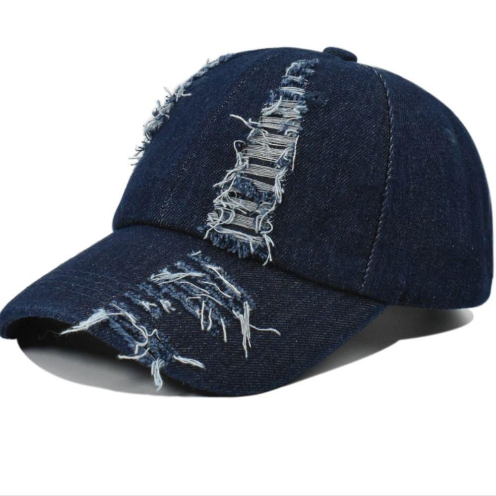 Blue Washed Denim Hats Sunscreen Hat Sunshade Cap Trendy Holed Baseball Cap  Streetwear