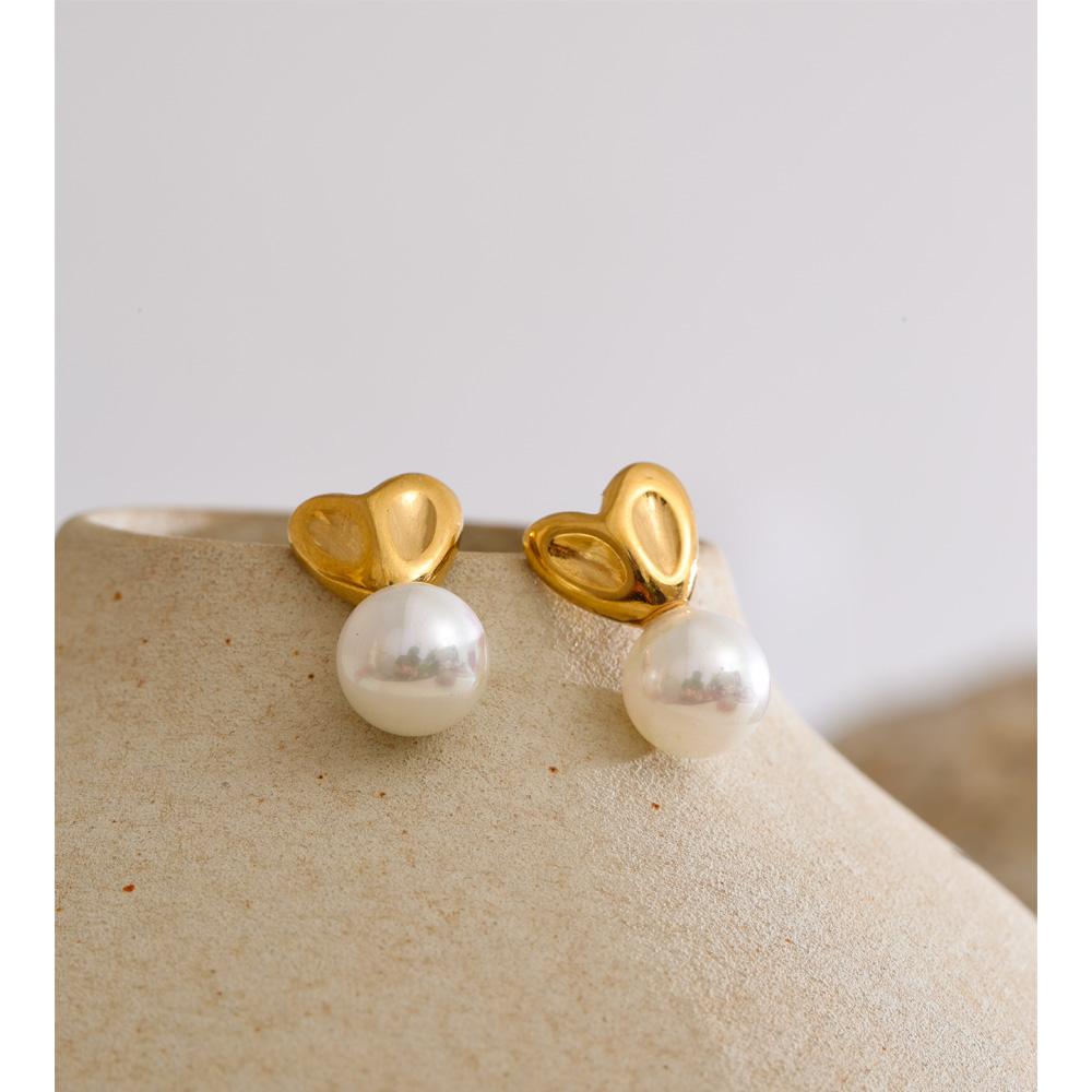 Eetit Daily Imitation Pearls Small Heart Stud Earrings Arrivals Stainless Steel Sweet Chic Korean Style Ear Accessories Jewelry