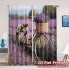 2pcs   2D FLAT PRINTING Curtains (Without Rod) Lavender Ride Chic Print Curtains Machine Washable Fabric Curtains Room Decor