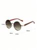 1 Pair of Men's Metal Round Sunglasses with Faux Wood Grain Temples, Fashionable Eyewear
