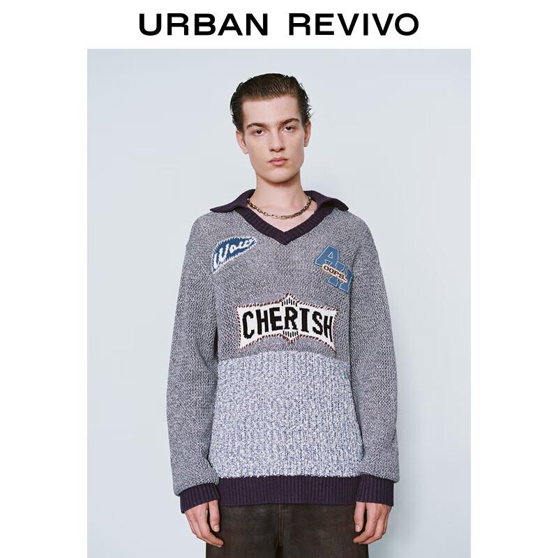 UR Herren Color-Block Jacquard Strick V-Ausschnitt Pullover