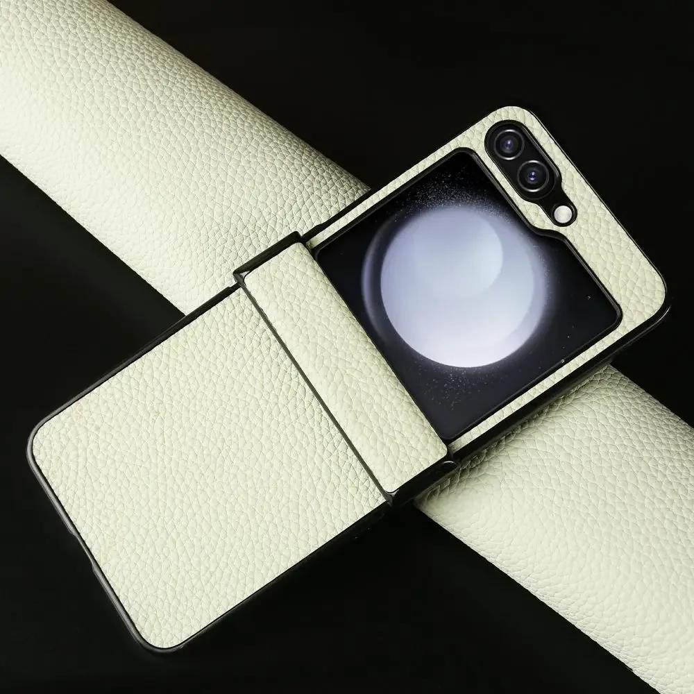 Hand Crafted Genuine Leather Case For Samsung Galaxy Z flip Phone Cover Galaxy Z Flip 3 flip4  Back Shell Coque Capa