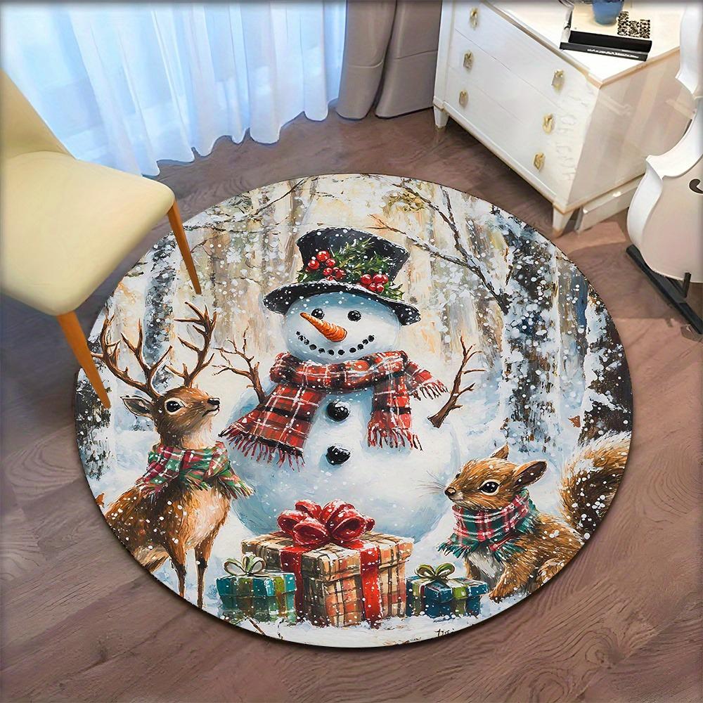 Christmas Magic: Round Rugs with Santa, Snowman, and Festive Designs for a Jolly Home! Room Floor Mats New Year Home Decoration
