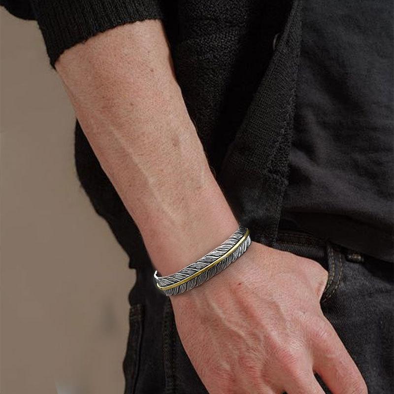 Tang Pattern Feather Bracelet Open Men's Versatile Retro Wristband Open Jewelry Accessory