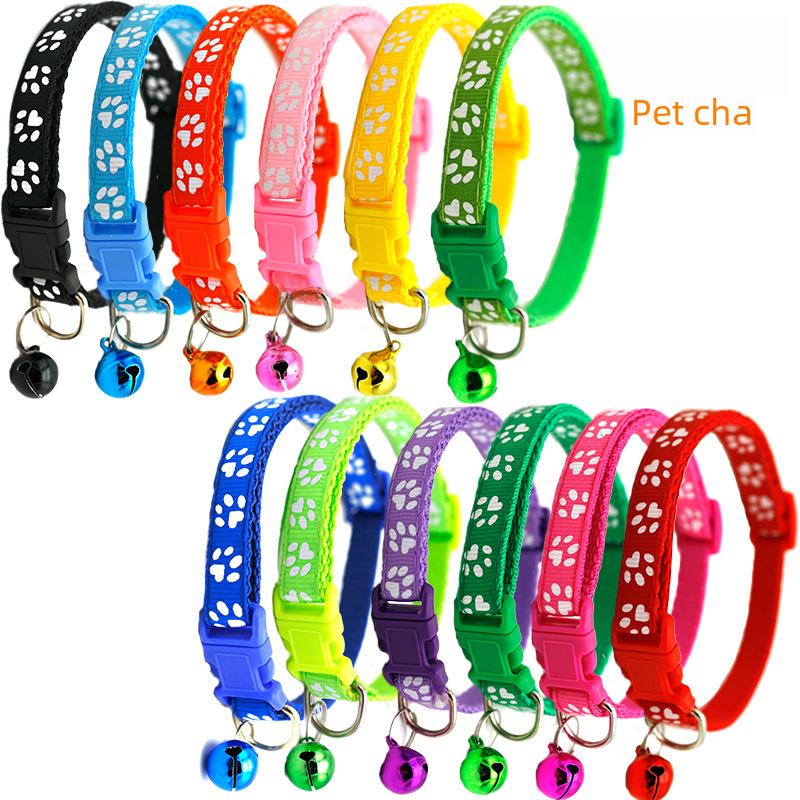 Pet Patch Cat & Dog Collar w/ Paw Print Bell & Safety Buckle