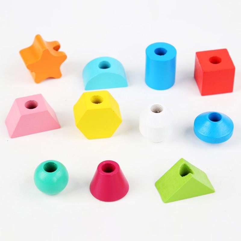 Learning Plugging Block Toy Shape & Color Sorting Game Wooden Beading Toy Stacking Puzzle Interactive Toddler Fun Gift
