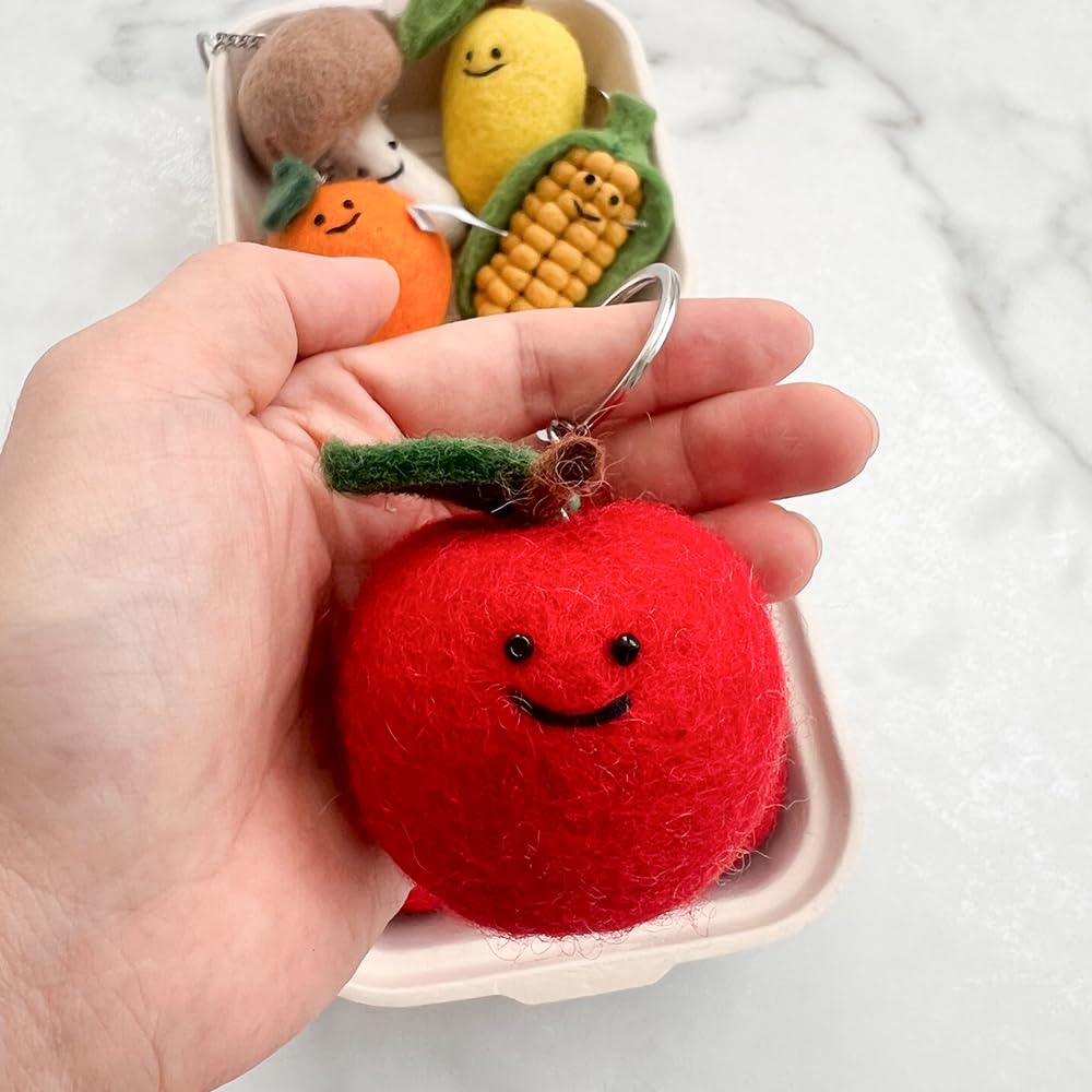 Cute Handmade Wool Felt Fruit & Vegetable Charms with Miniature Foodie Accessories for Bags, Backpacks, and Keys Fun and Unique Accessories for