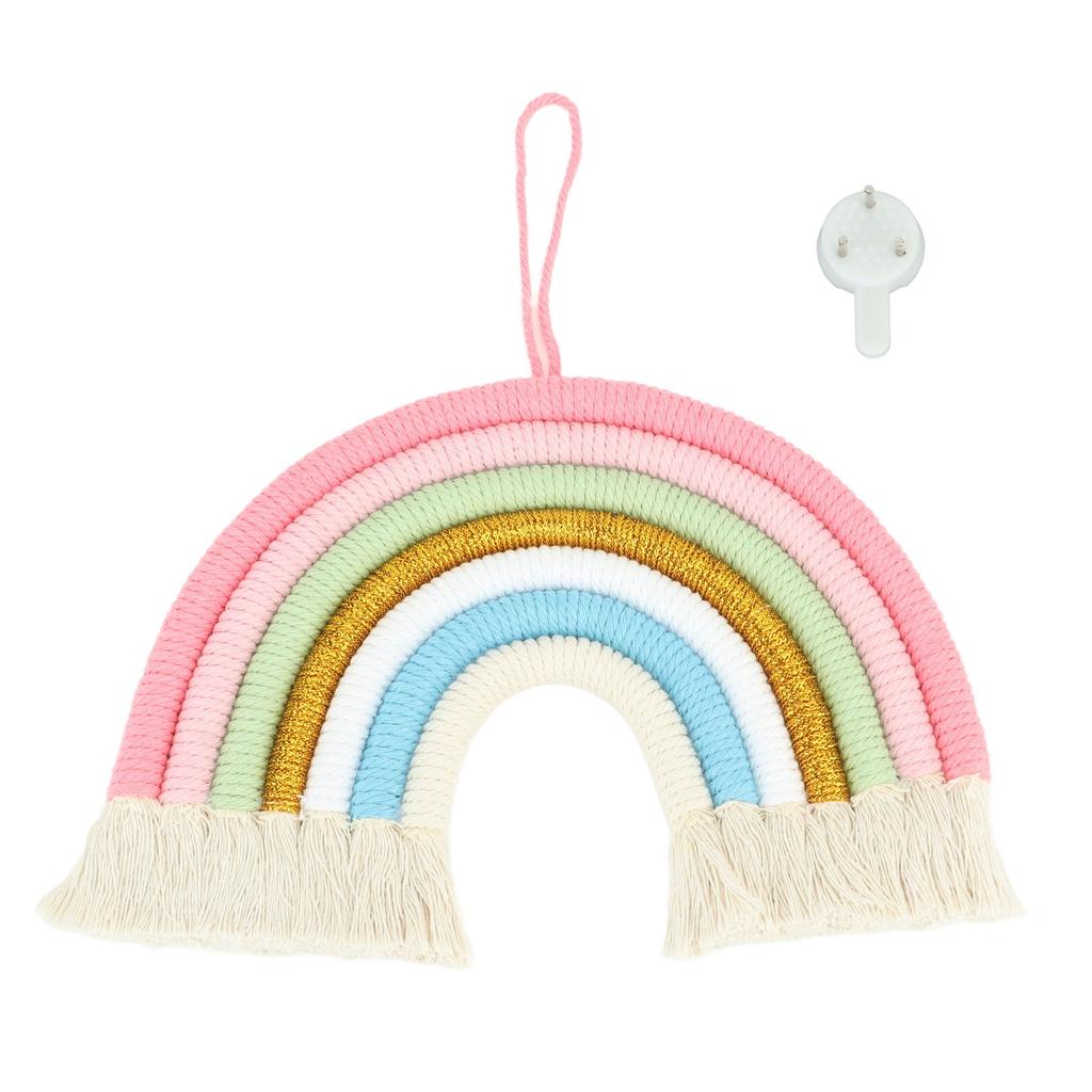 Macrame Woven Rainbow 7 Colors Hand Woven Rainbow Wall Hanging Tassel Decoration for Home Room