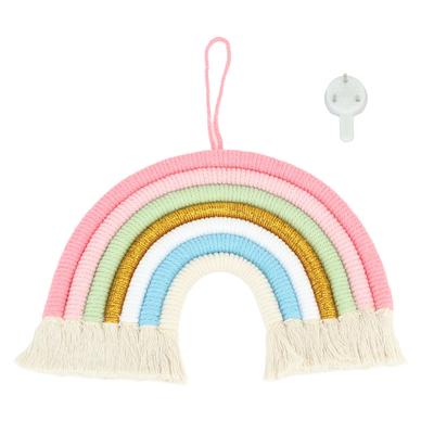 Macrame Woven Rainbow 7 Colors Hand Woven Rainbow Wall Hanging Tassel Decoration for Home Room