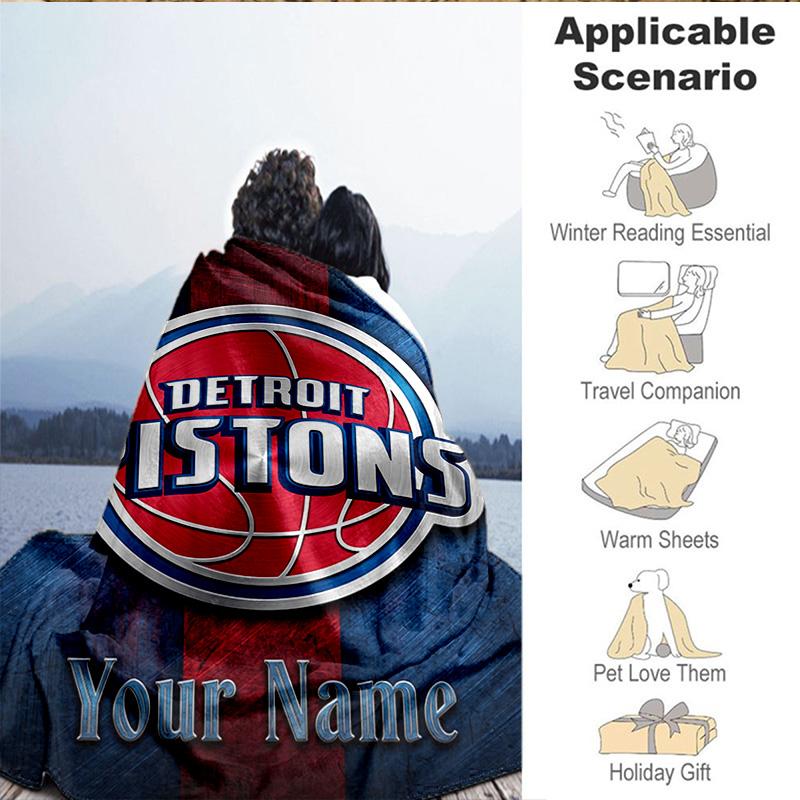 1PC Custom Name Blanket Pistons Detroit Logo Flannel Blankets Patterns Throw Blanket All-Season Soft Gift for Couch, Bed, Camping, Birthday Gifts