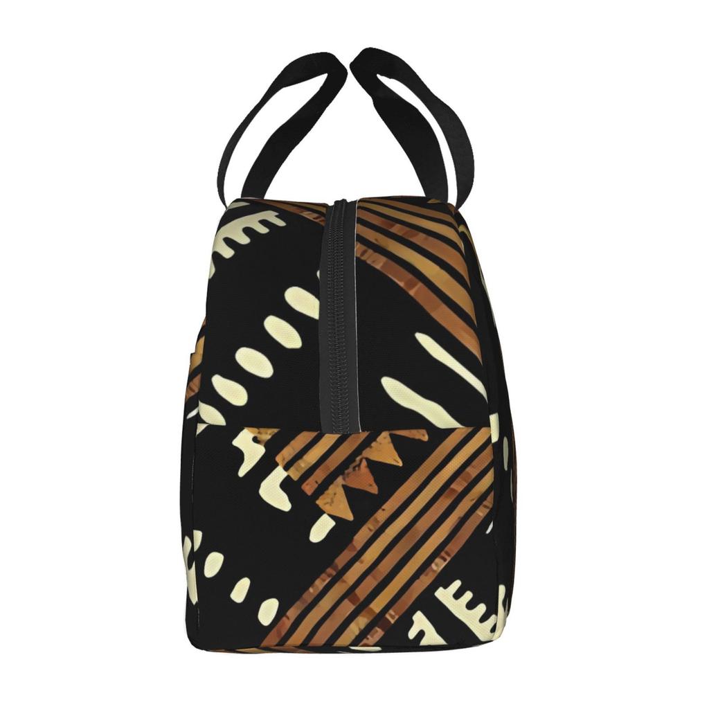 Afrocentric African Series Pattern Print Lunch Tote Bag Insulated Leakproof Lunch Box Container with Front Pocket for Girls Boys