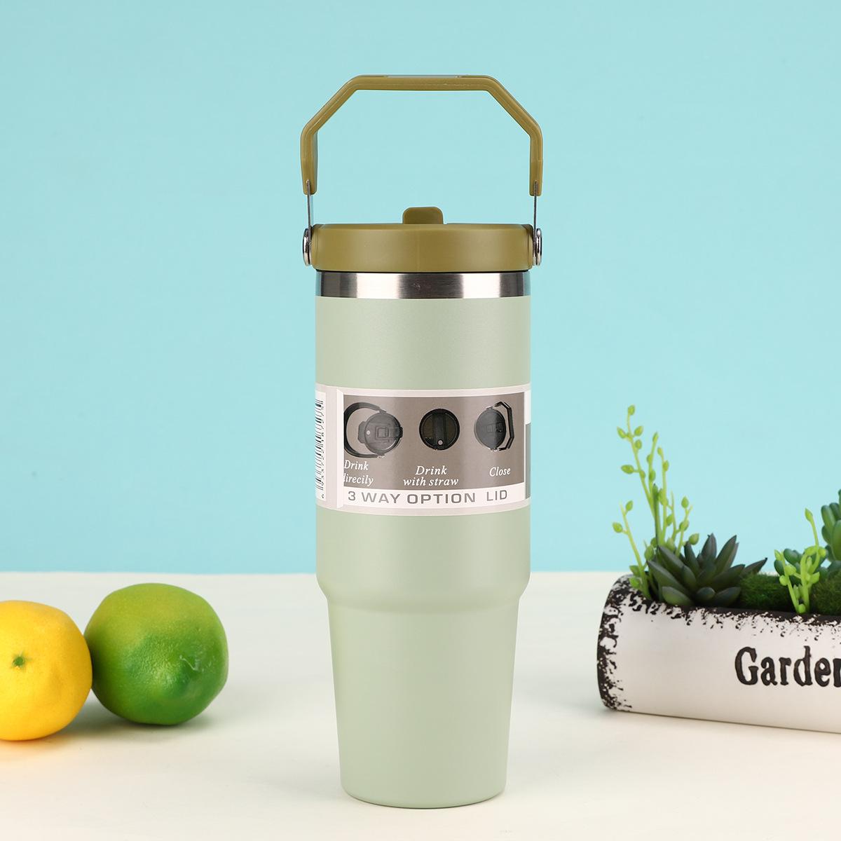 

Термос из нержавеющей стали 304, большой вместимости, портативный, с трубочкой, вакуумный стакан для льда 30 унций, портативный автомобильный стакан 30oz светло-зеленый