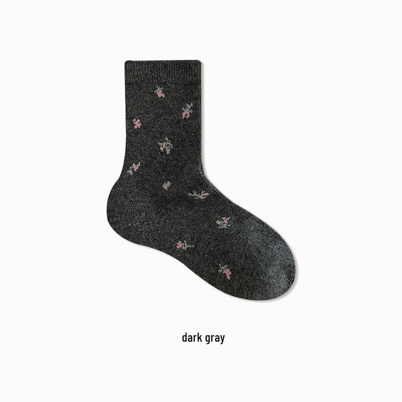 

Женские хаки шерстяные носки до середины икры - Осенне-зимние с цветочной сборкой, смесь кашемира, толстые и теплые One Size темно-серого