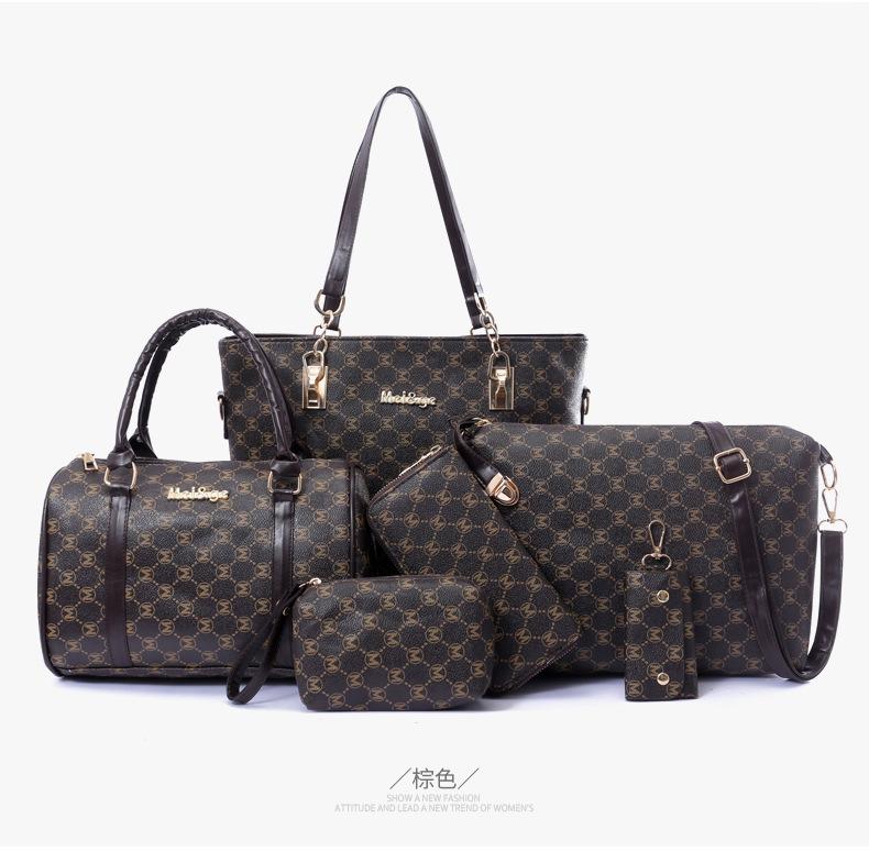 

Женская сумка 2024 года, новая сумка через плечо большой вместимости, модная сумка для матери и ребенка, комплект из шести предметов, повседневная сумка-мессенджер, ручная сумка коричневый