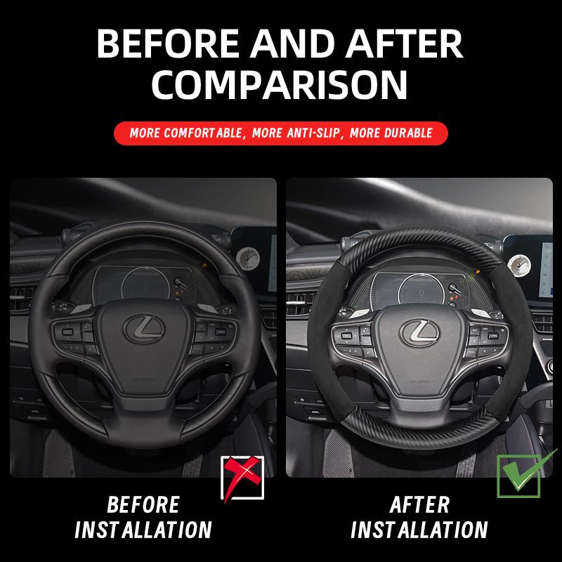 Suitable for Lexus Suede Matte Carbon Fiber Texture Steering Wheel Cover Suitable for Is250 Gs300 Lx 570 Nx Is350 2019 Es350 Gx460 Is 300 Ls400 Is300