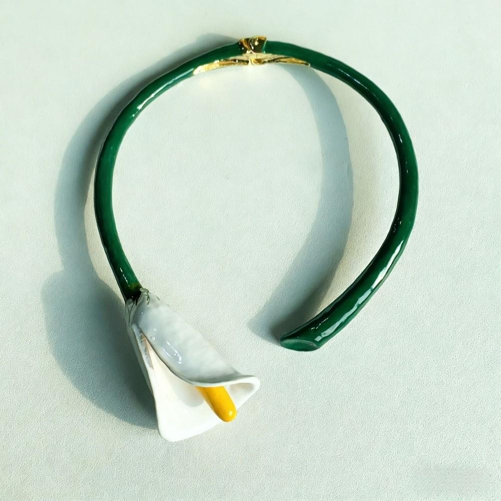 Vintage Calla Choker Necklace Glazing Floral Enamel Bracelet Fashion Flowers Jewelry Set  Girls