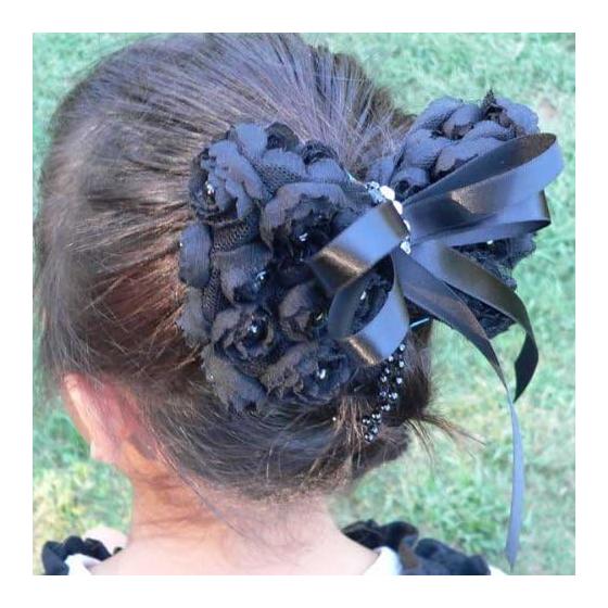 Barrette Hair Clip for Girls - Black Dress Fabric Ribbon, Elegant & Gorgeous for Updos, Parties, Weddings - Approx. 13x8cm