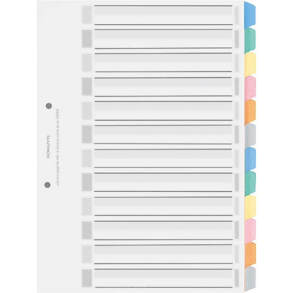 KOKUYO File Index Divider Cards, PP, A4, 12 Tabs, 5 Sets, Shiki-P100