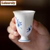 2pc/set Pure Hand-painted Butterfly Orchid Teacup High Legged Tasting Cup Small Fragrant Master Cup Kung Fu Tea Mug Teaset 60ml