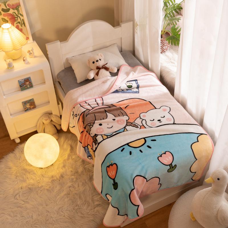 Cartoon Style Flannel Fleece Children's Blanket - Single Layer, All-Season, Small Nap Blanket with Edging
