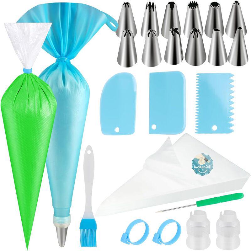 120-Piece Cake Decorating Set: Piping Tips, Disposable Piping Bags, Cream Scraper