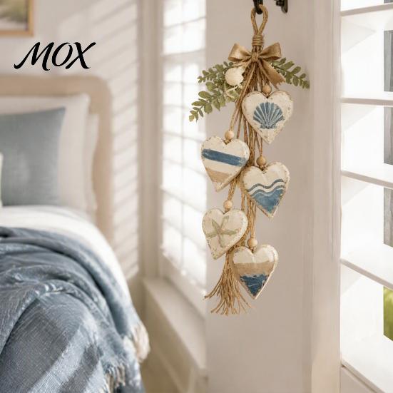Handmade Farmhouse Wall Art Hanging Heart Decor with 5 Layer Wooden Hearts, Vintage Boho Wood Rustic Trinket Shelf for Living Room Bedroom, Decoration