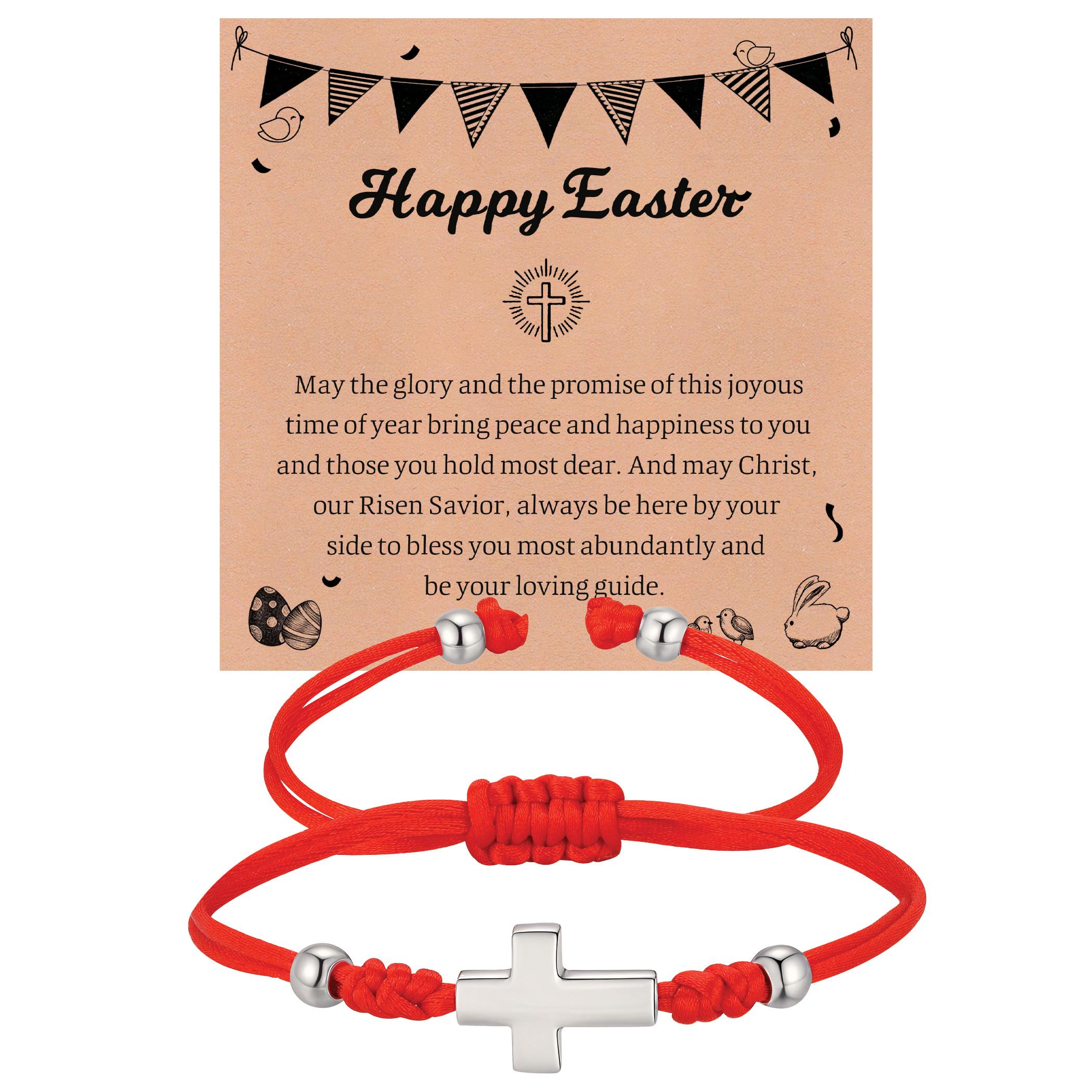 

Christian Baptism Religious Beaded Cross Bracelet for Women Pink Crystal Beads Chain Bracelets Christian Easter Jewelry Gift